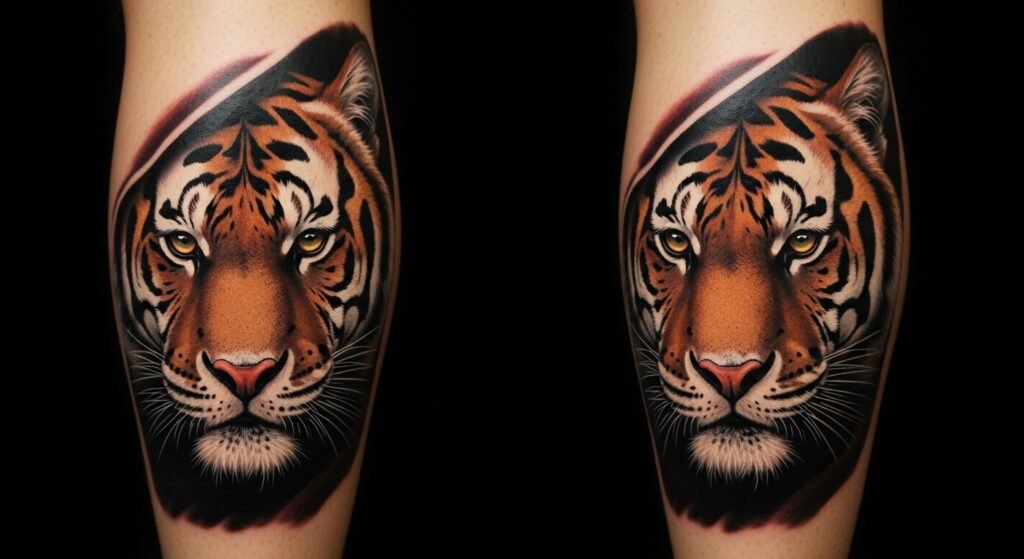 Realistic Tiger Face Emerging tattoo