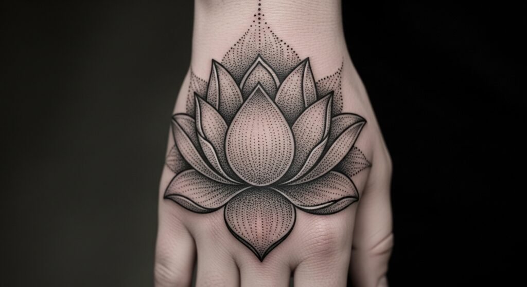 Dotwork Lotus Bloom tattoo