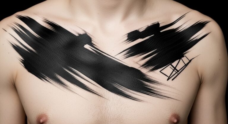 Abstract Black Brush Strokes Along the Ribcage