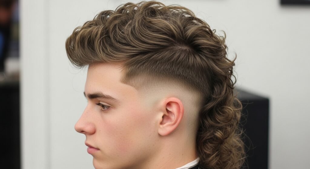 Curly Volume Burst Fade Mullet