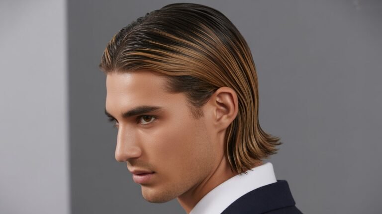  Slicked Back Long Hair with Subtle Highlights