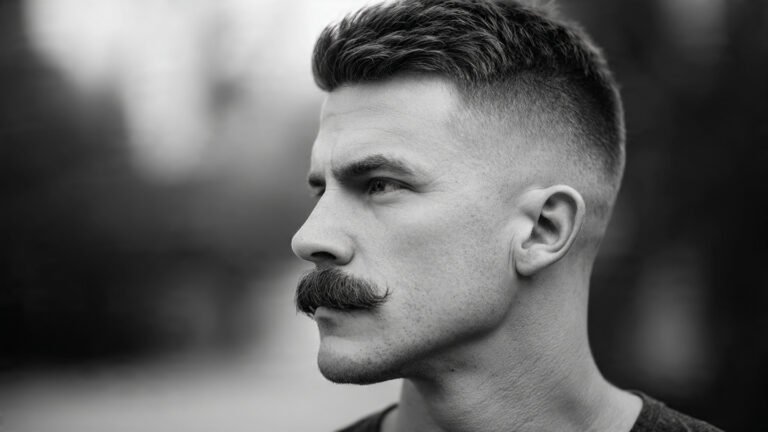 Bold Mustache with Mid Fade