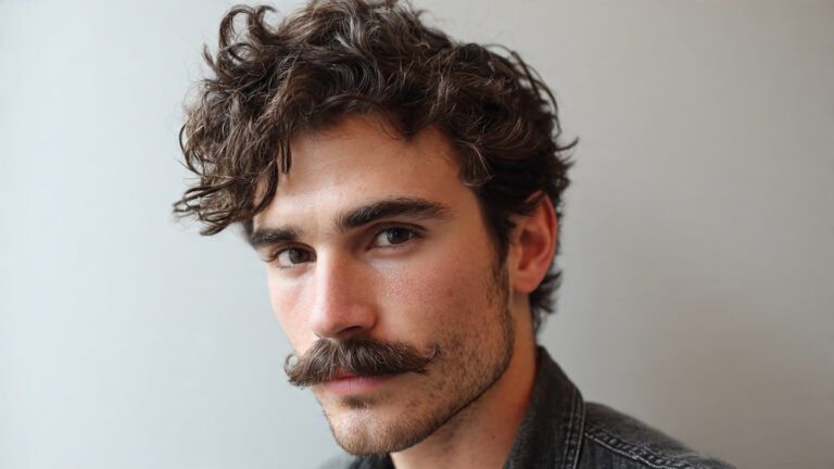  Curled Mustache with Textured Fringe