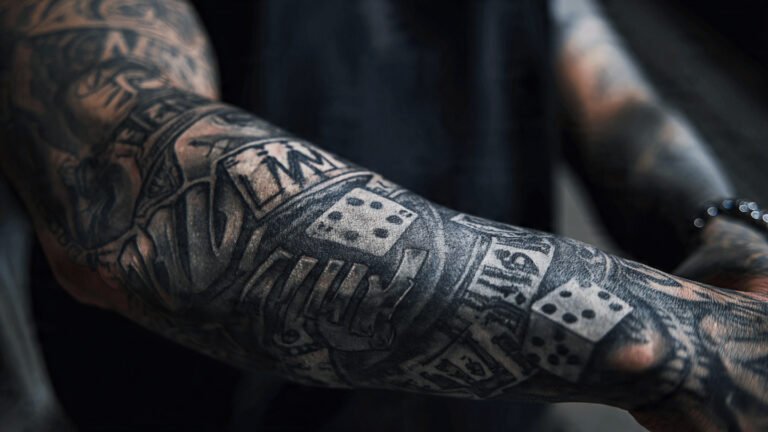 Gangsta-Themed Full Sleeve with Bold Blackwork