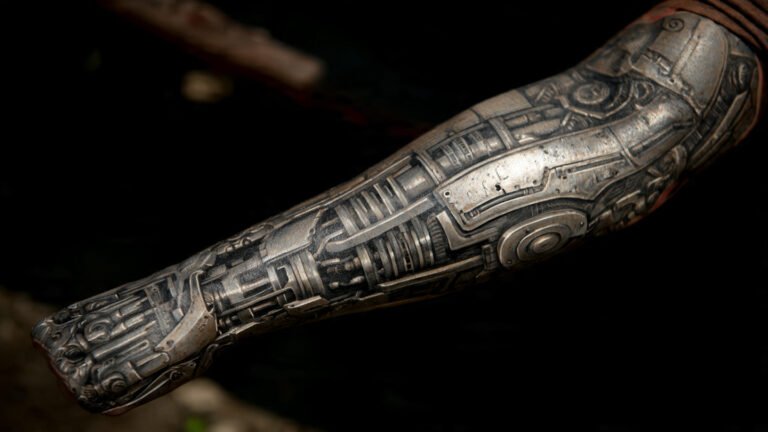 Mechanical Tattoo Sleeve with Industrial Details
