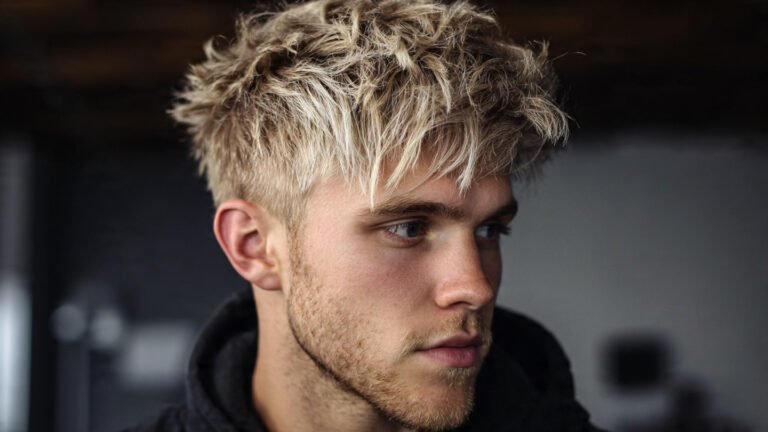 Messy Blonde Short Hair with Mid Fade