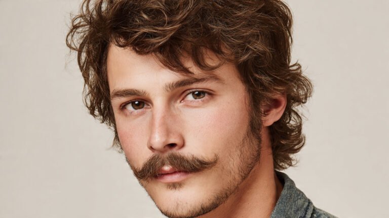 Natural Mustache with Shaggy Layers