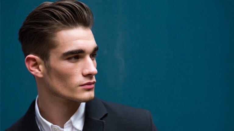 Short Slick Back With Low Taper Fade