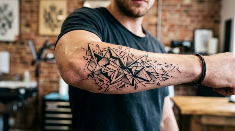 Abstract geometric fragment arm tattoo