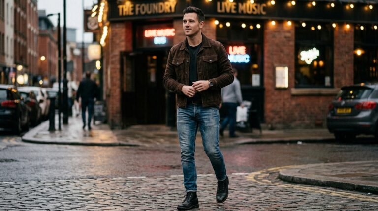 Brown Suede Jacket Mens Outfit