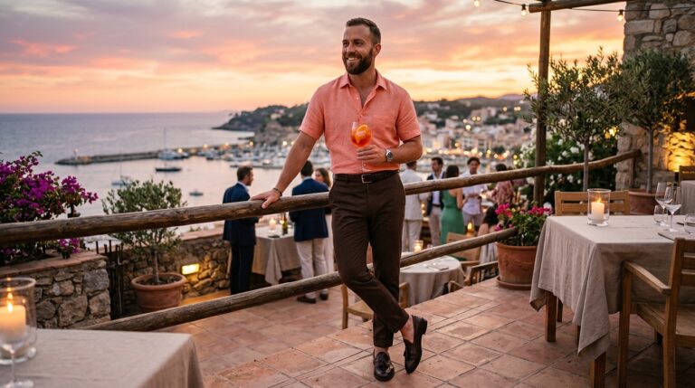 Coral and Chocolate Evening Look