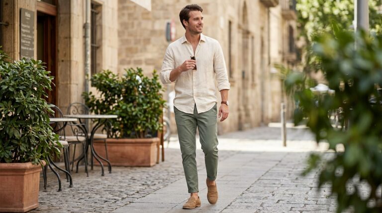Cream Linen and Sage Chinos
