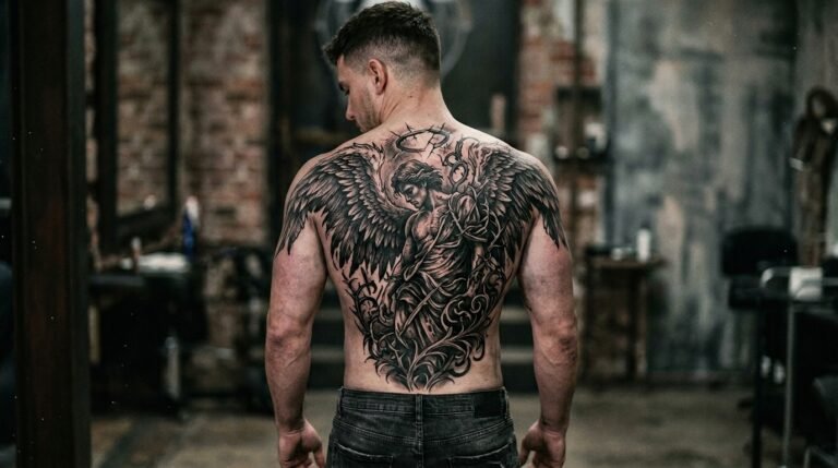 Fallen Angel Back Tattoo