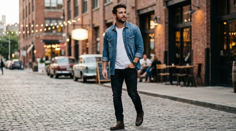 Rugged denim summer outfit