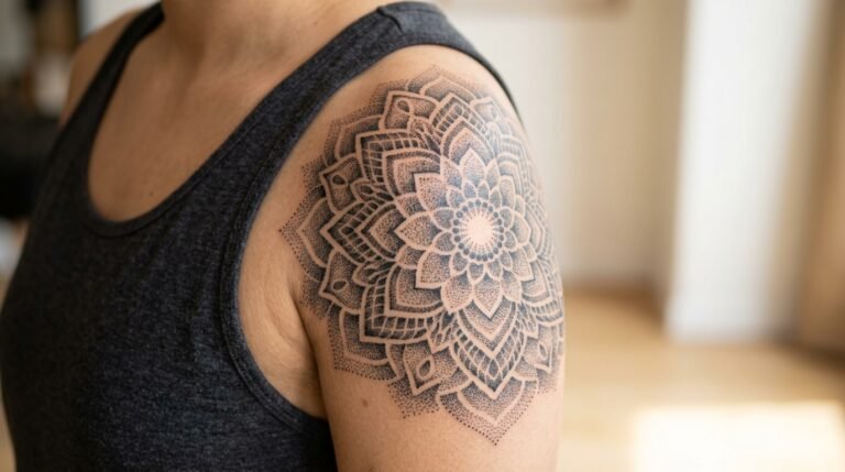 Dot Mandala Shoulder Tattoo