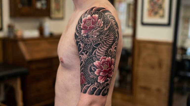 Dragon Half Sleeve Peonies