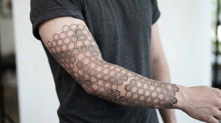 Hexagon geometric arm pattern tattoo