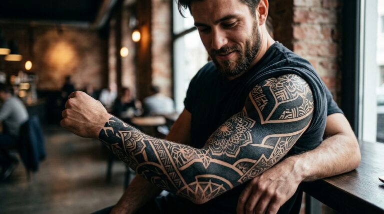 Men Blackwork Tattoo Arm Ideas