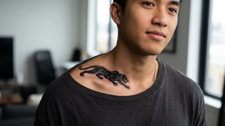 Panther collarbone tattoo
