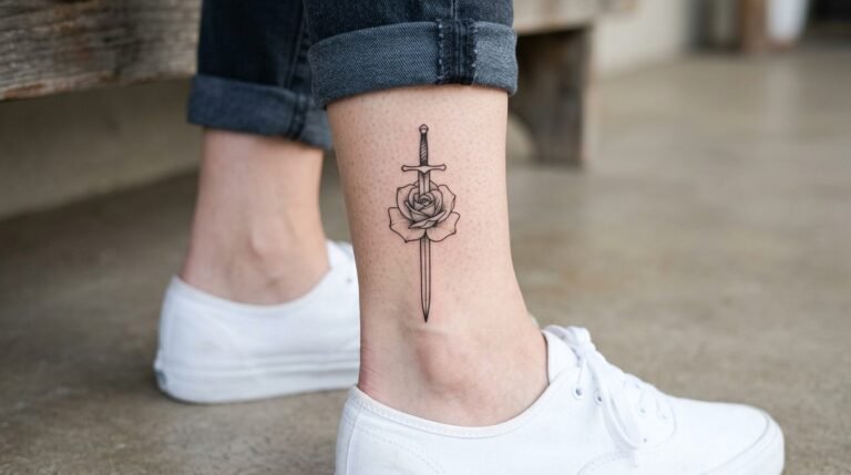 vSword rose ankle tattoo