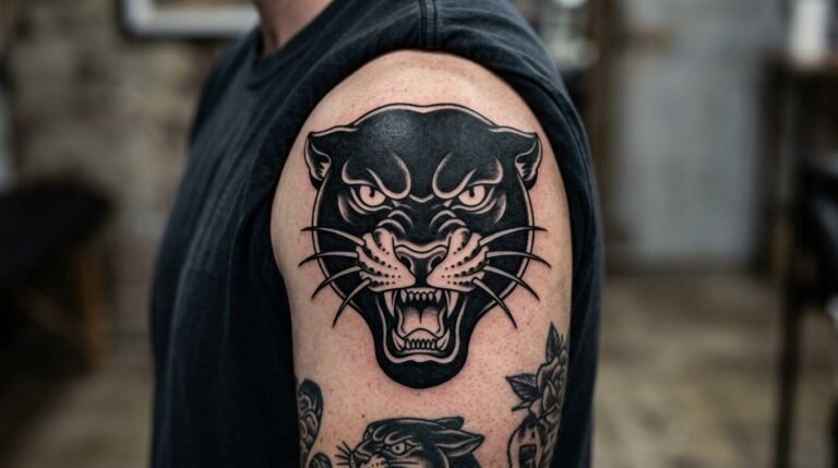Black Panther Blackwork Tattoo