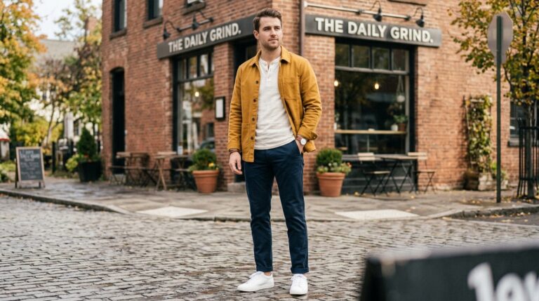 Color-accent weekend outfit