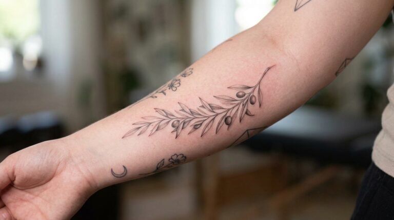 Olive Branch Fine Line Tattoo