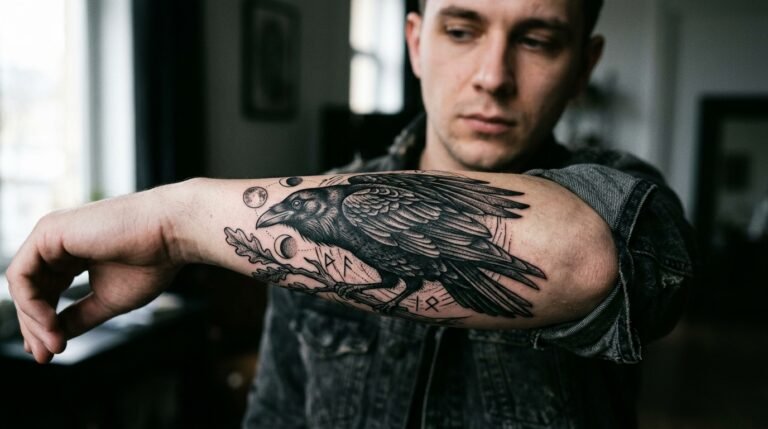 Raven Blackwork Tattoo