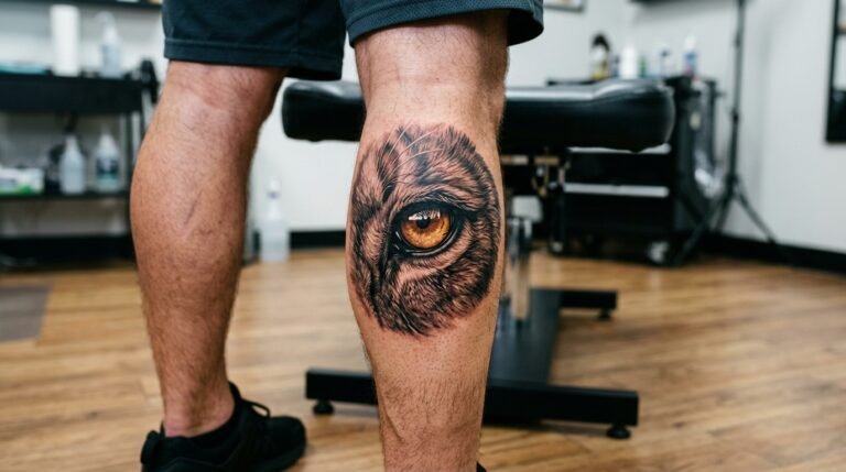 Realistic Lion Eye Tattoo