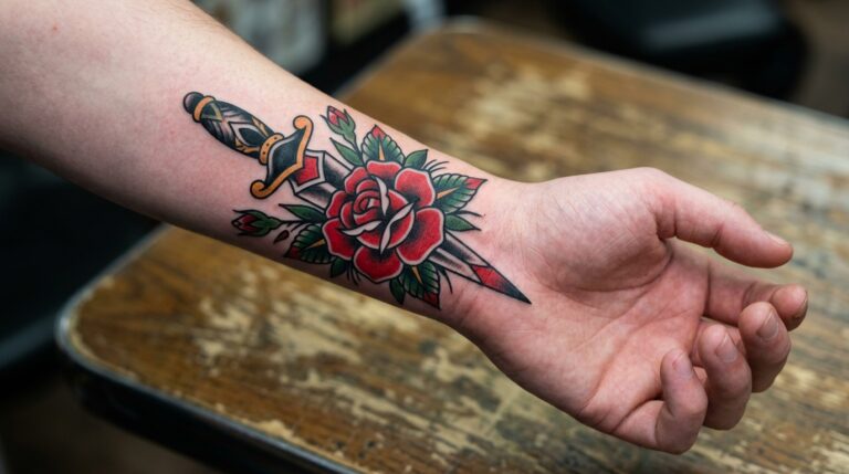 Rose Dagger Wrist Ink