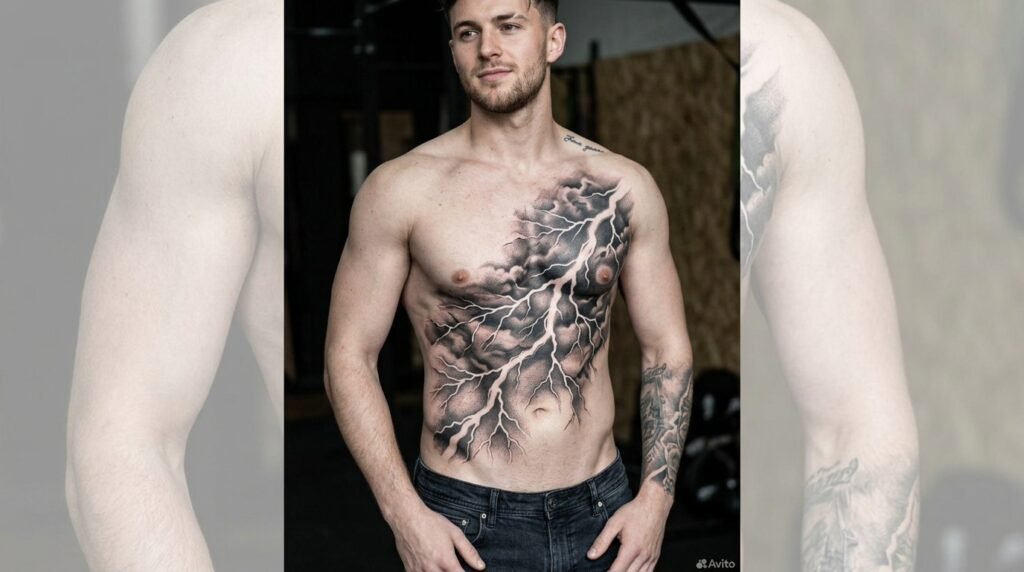 Abdomen Lightning Tattoo