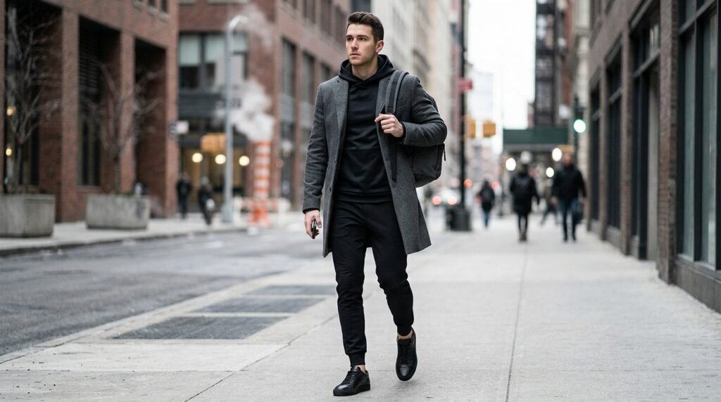 layered winter athleisure look