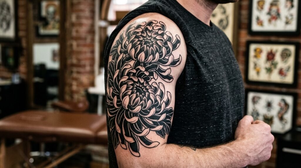 blackwork floral half sleeve