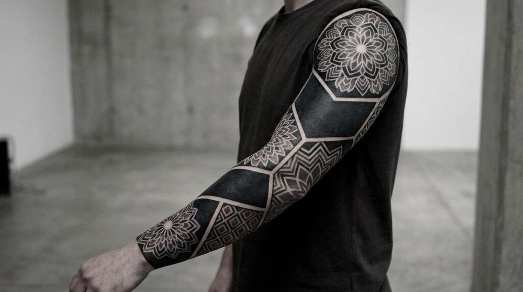 blackwork geometric full sleeve