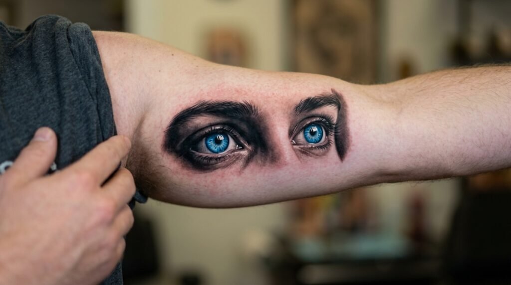 blue eyes tattoo