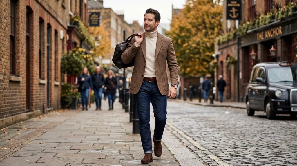 herringbone blazer look
