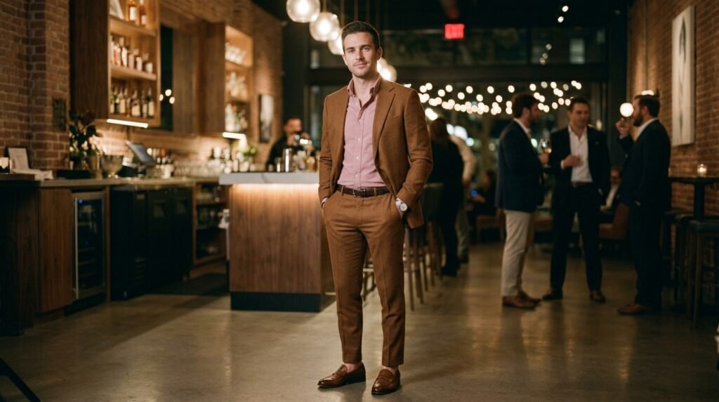 brown and pink suit outfit