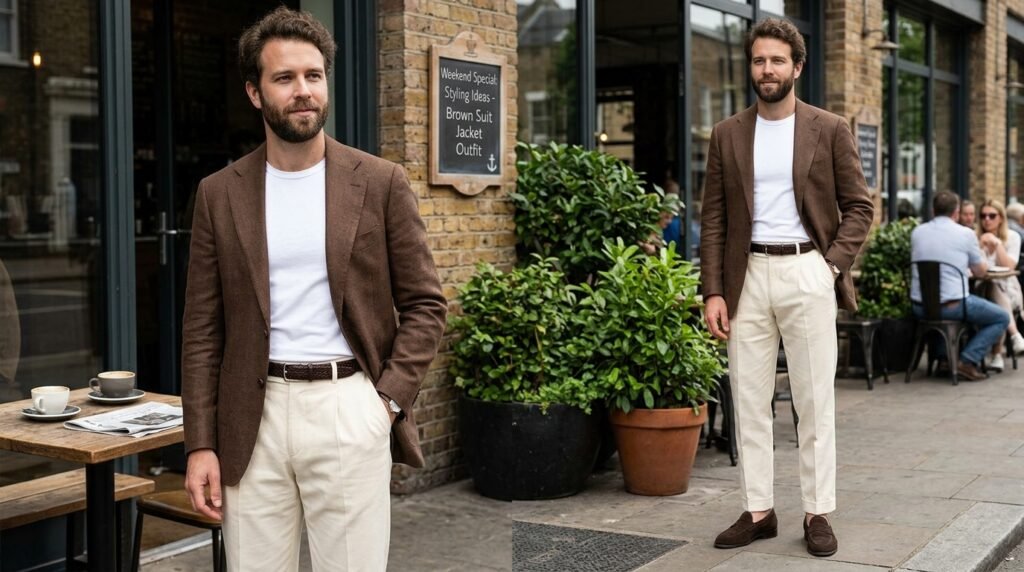 brown suit jacket outfit