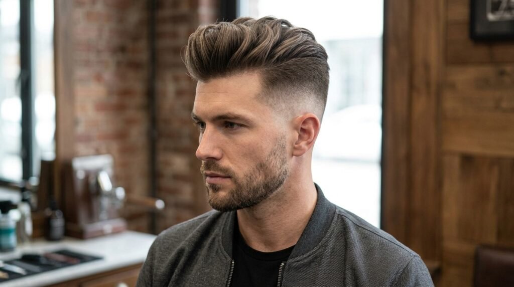 high fade brushed quiff