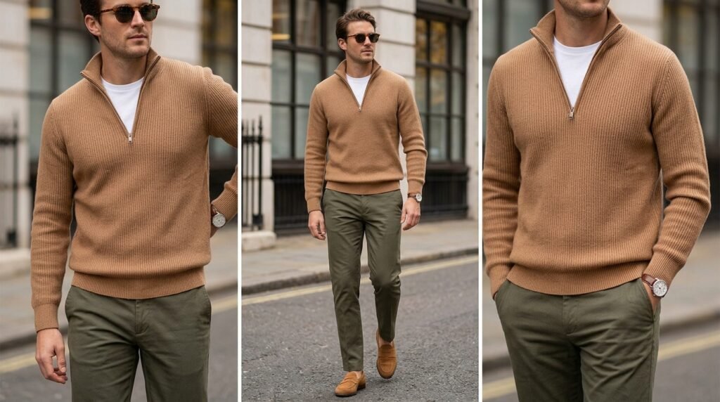 camel quarter zip style