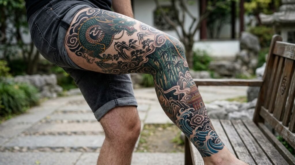 tattoo ideas for men leg Chinese