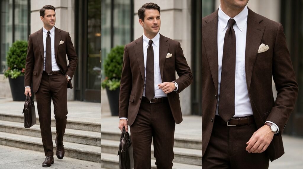 chocolate brown suit outfit