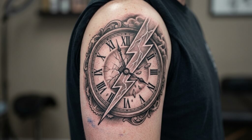 Clock Lightning Tattoo