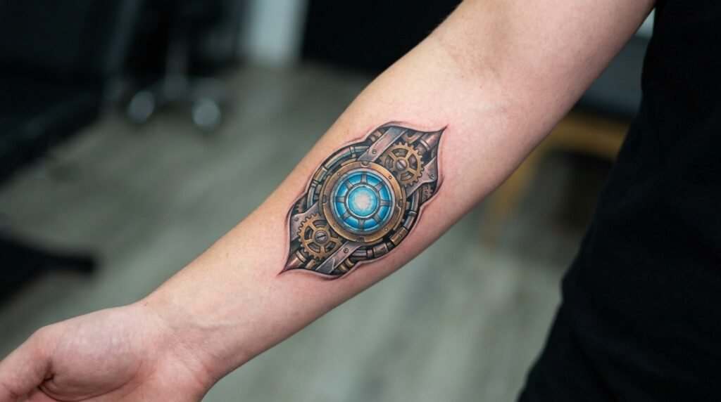 small biomechanical forearm tattoo