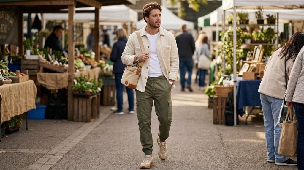 olive cargo athleisure outfit