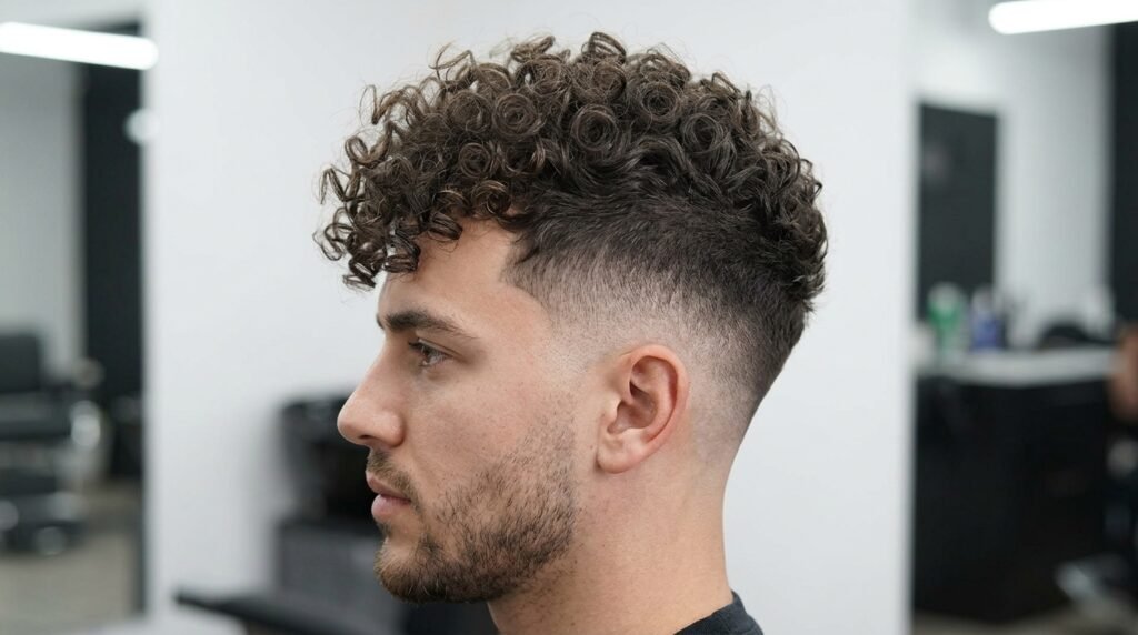 high drop fade curly top