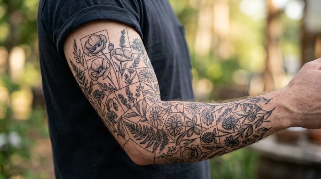 neo traditional sunflower tattoo