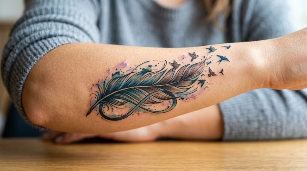 feather karma tattoo