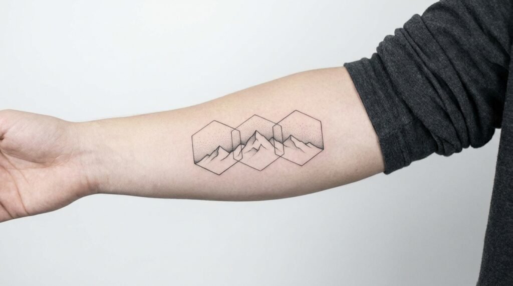 fine line geometric forearm tattoo
