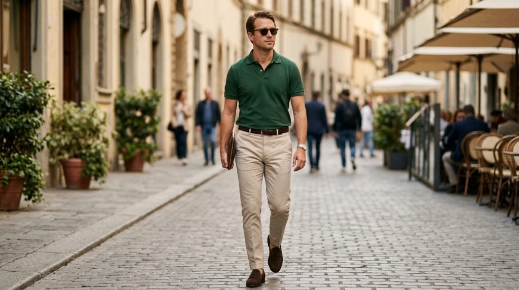 dark green polo look